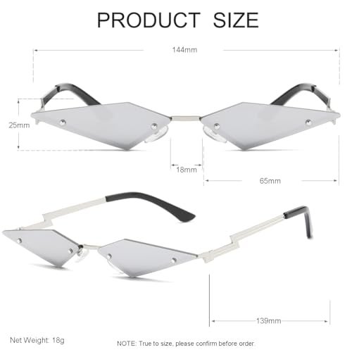 JOVAKIT Rimless Lozenge Sunglasses for Women Men Fashion Polygon Sun Glasses Metal Frame Rave Party Halloween Eyeglasses (Silver Mirror) - Image 4