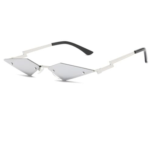 JOVAKIT Rimless Lozenge Sunglasses for Women Men Fashion Polygon Sun Glasses Metal Frame Rave Party Halloween Eyeglasses (Silver Mirror) - Image 1