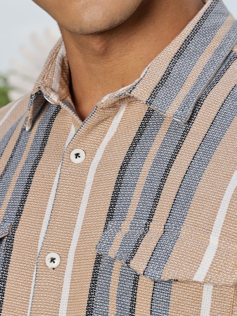 Thomas Scott Regular Fit Long Sleeve Flap Pocket Shirt for Men Beige - Image 4