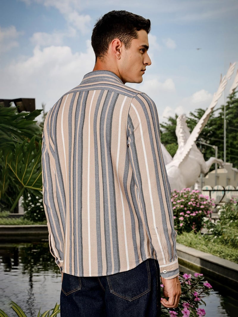 Thomas Scott Regular Fit Long Sleeve Flap Pocket Shirt for Men Beige - Image 3