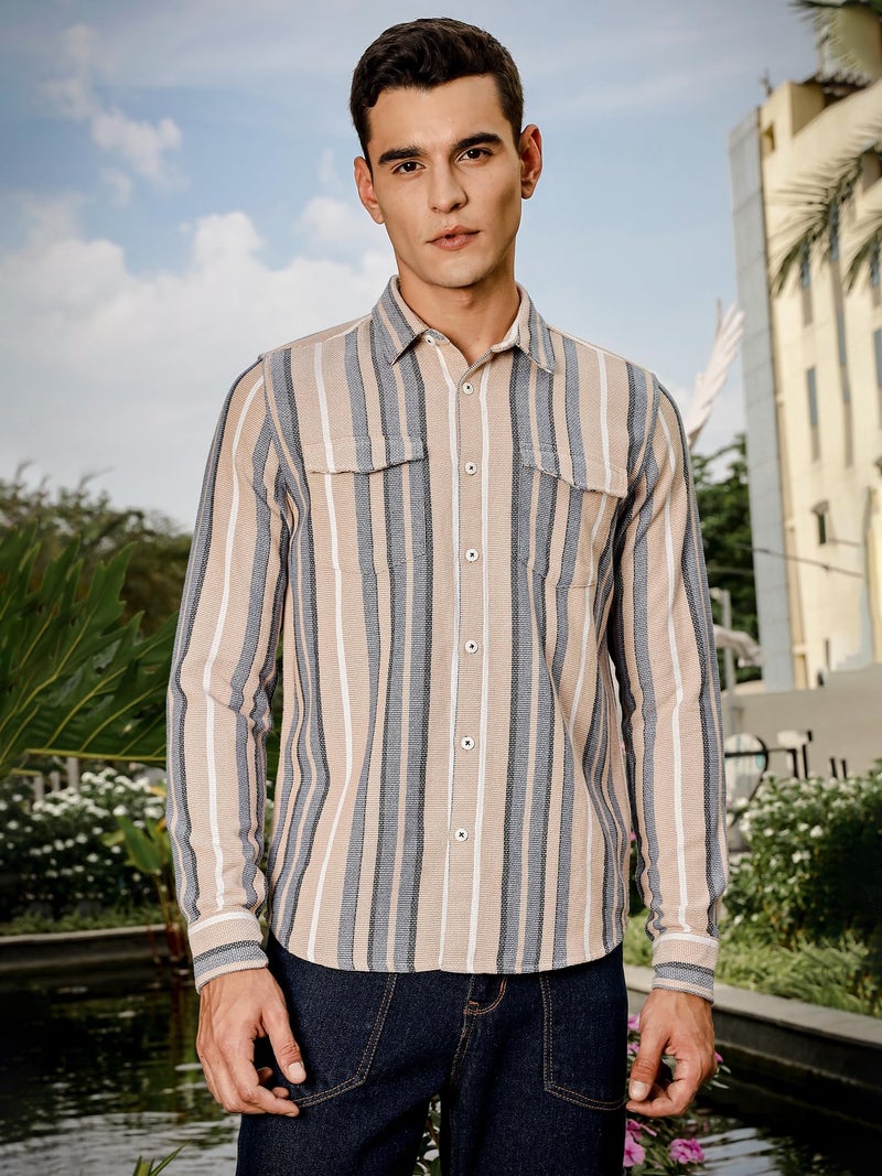 Thomas Scott Regular Fit Long Sleeve Flap Pocket Shirt for Men Beige - Image 5
