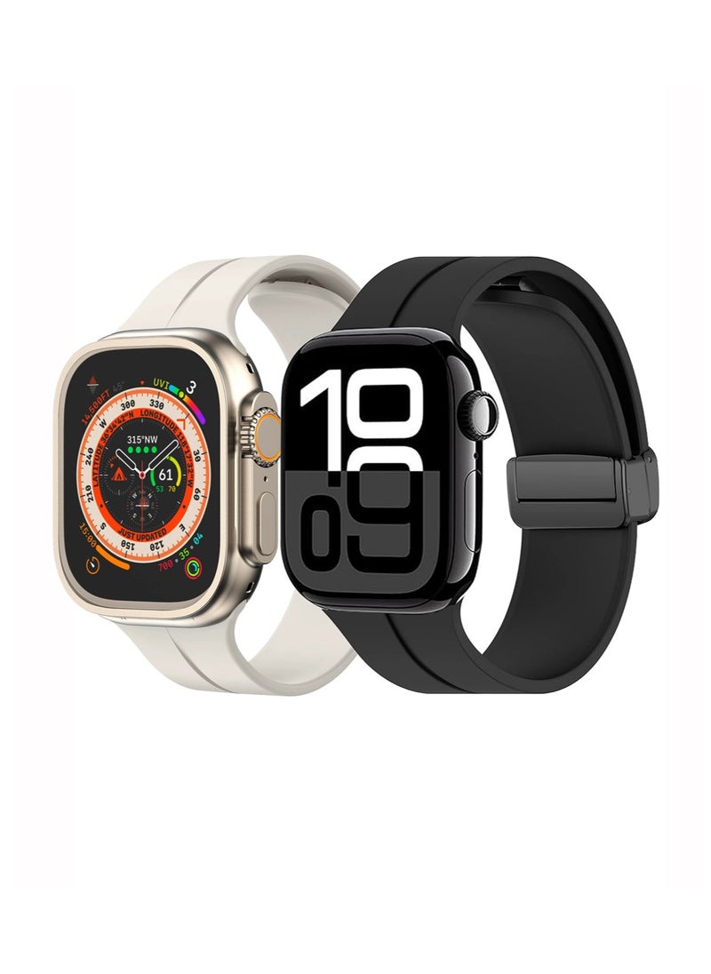 Youque - 2 Pack Soft Silicone Strap for Apple Watch Series 10, Compatible with Apple Watch Ultra 2/Ultra, Series10/9/8/SE 2nd Gen/7/SE/6/5/4/3/2/1, Compatible with 49/46/45/44/42mm Band - Image 1