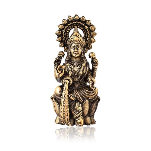 CraftVatika Brass Maa Dhan Lakshmi Devi Idol Statue Sitting on Lotus Brass Laxmi Ji Ki Murti for Pooja Temple Room Diwali Gift & Home Décor Items (2.9 Inch Height) - Image 2