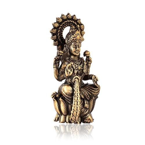 CraftVatika Brass Maa Dhan Lakshmi Devi Idol Statue Sitting on Lotus Brass Laxmi Ji Ki Murti for Pooja Temple Room Diwali Gift & Home Décor Items (2.9 Inch Height) - Image 5