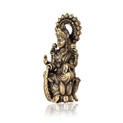 CraftVatika Brass Maa Dhan Lakshmi Devi Idol Statue Sitting on Lotus Brass Laxmi Ji Ki Murti for Pooja Temple Room Diwali Gift & Home Décor Items (2.9 Inch Height) - Image 4