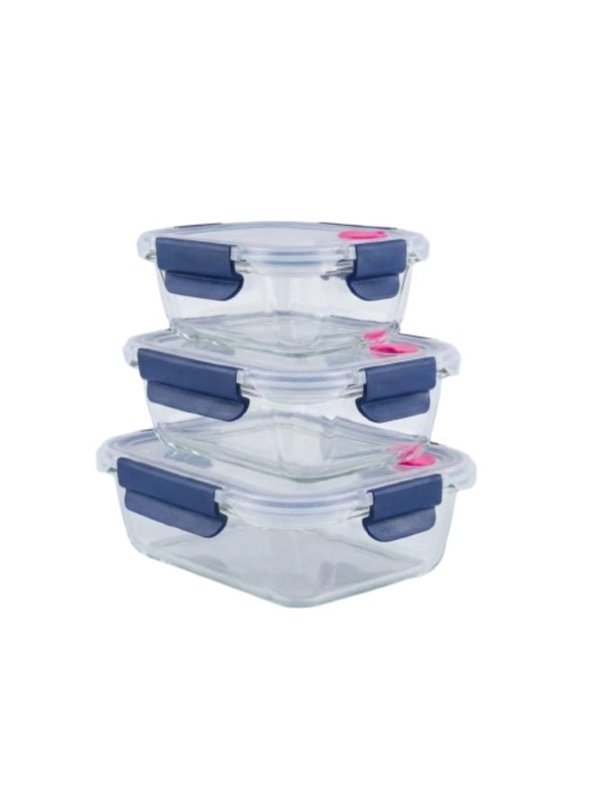 Food Storage Glass Containers Set of 3 (370ml+ 640ml + 1040ml)  Airtight, Microwave & Dishwasher Safe - Image 3