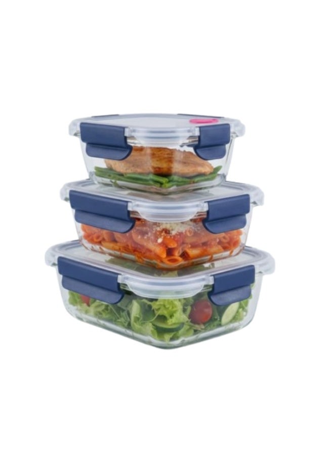 Food Storage Glass Containers Set of 3 (370ml+ 640ml + 1040ml)  Airtight, Microwave & Dishwasher Safe - Image 2