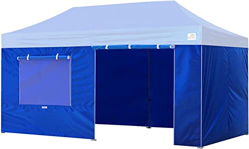 Eurmax USA Full Zippered Walls for 10 x 20 Easy Pop Up Canopy TentEnclosure Sidewall Kit with Roller Up Mesh Window and Door 4 Walls ONLYNOT Including Frame and TopBlue - Image 1