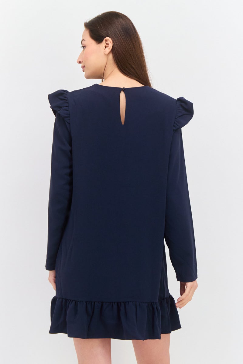 Pepe Jeans Women Textured Mini Dress, Navy - Image 3