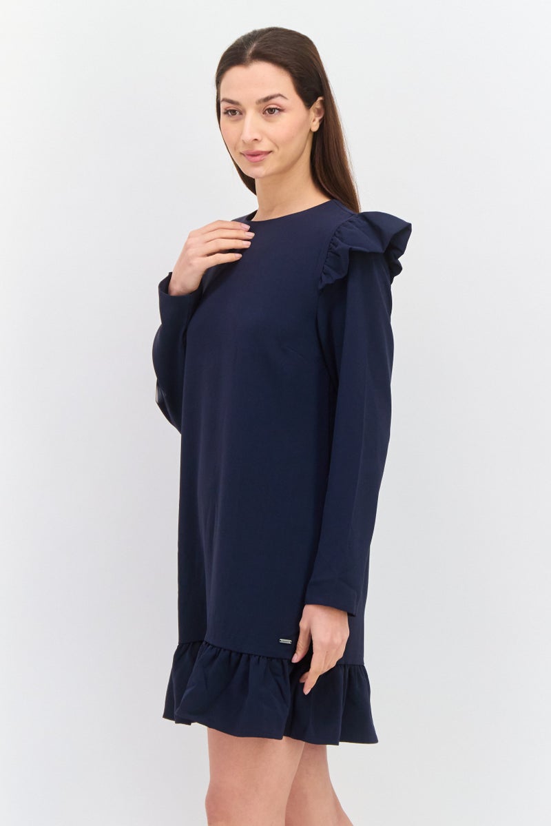 Pepe Jeans Women Textured Mini Dress, Navy - Image 2