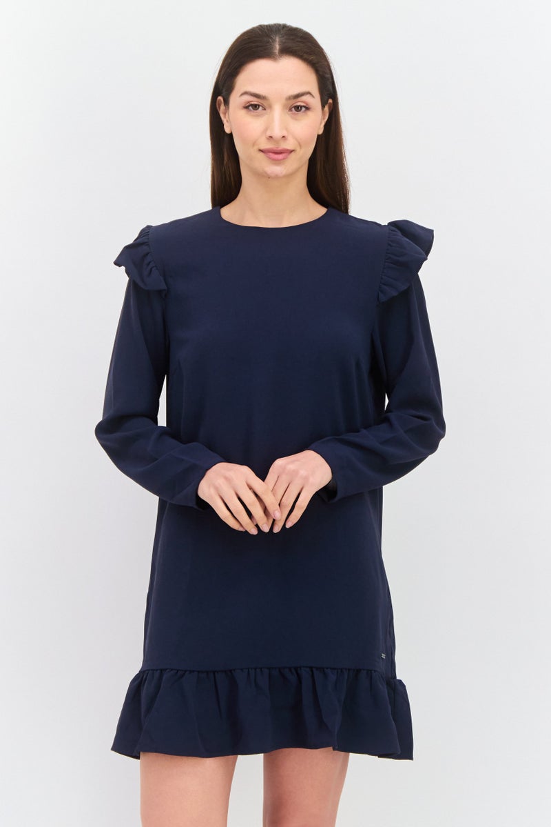 Pepe Jeans Women Textured Mini Dress, Navy - Image 1