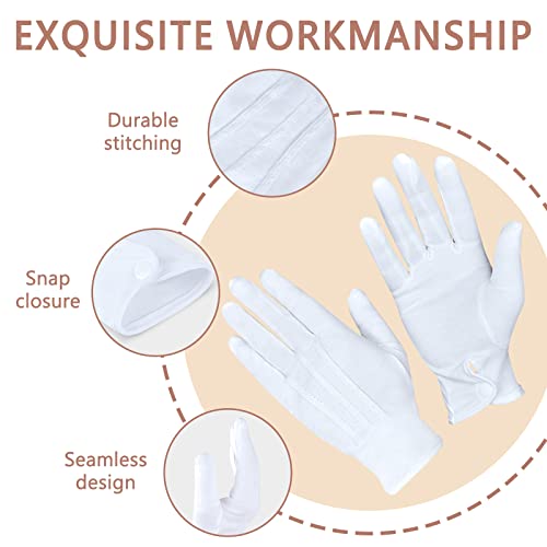 Zenssia White Cotton Parade Gloves with Snap Cuff – 3 Pairs Formal Tuxedo & Honor Guard，Ideal for Coin, Jewelry Inspection, Costumes - Image 3