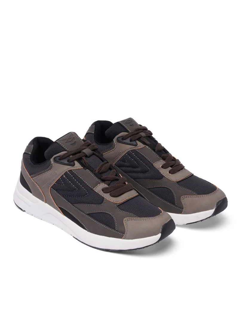 Coup Men’s Flexible Daily Textured Sneakers Lace-up Casual Shoes (Black/Brown)