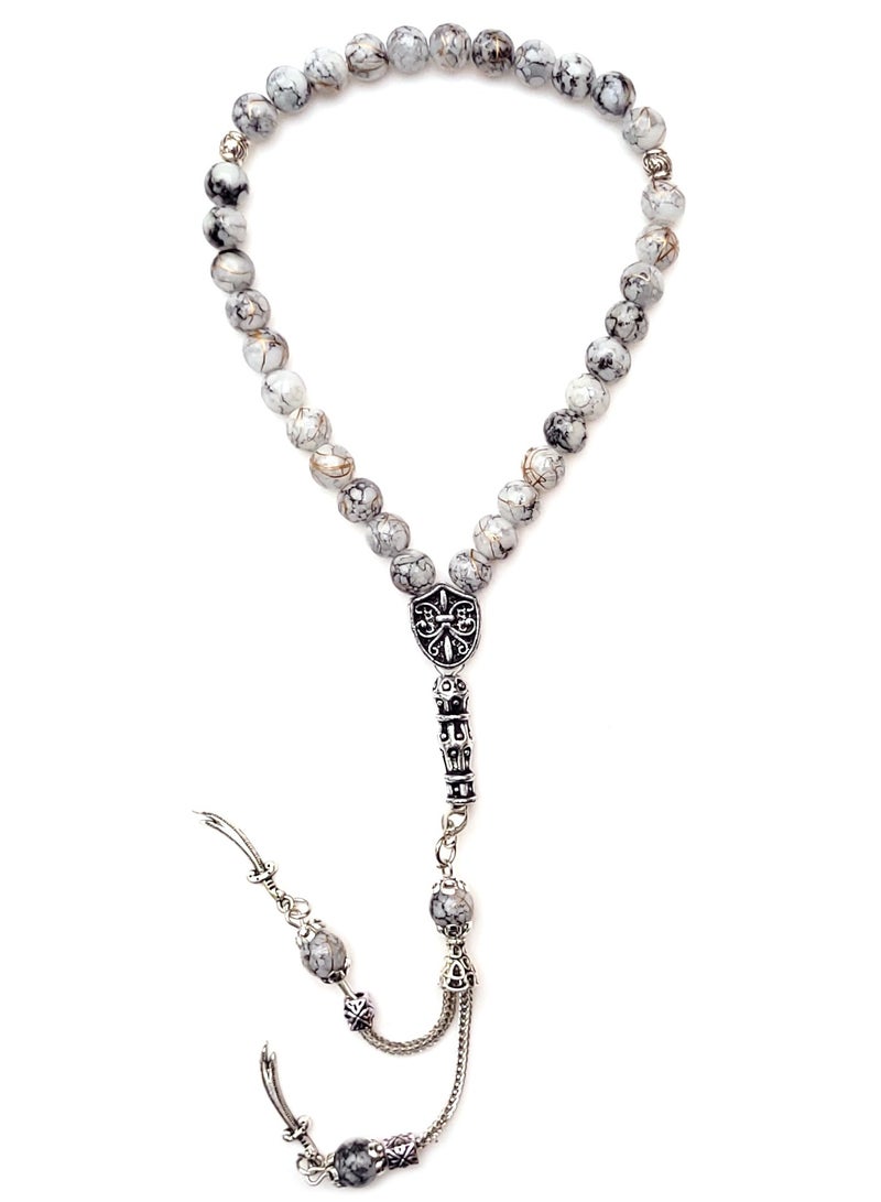 Alwan 33 Count Muslim Prayer Beads (White Gray) - Image 1