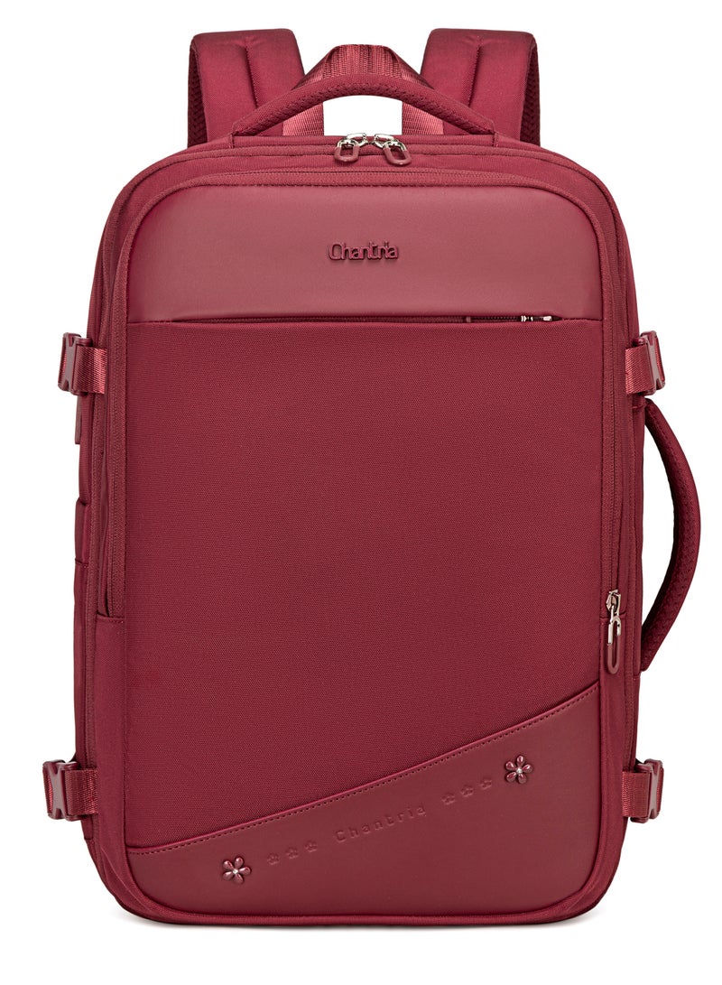 شانتريا حقيبة ظهر لاب توب نسائية خفيفة الوزن مقاومة للماء متعددة الوظائف مضادة للسرقة بفتحة  درجة ومنفذ  مدمج، لون عنابي - Image 2