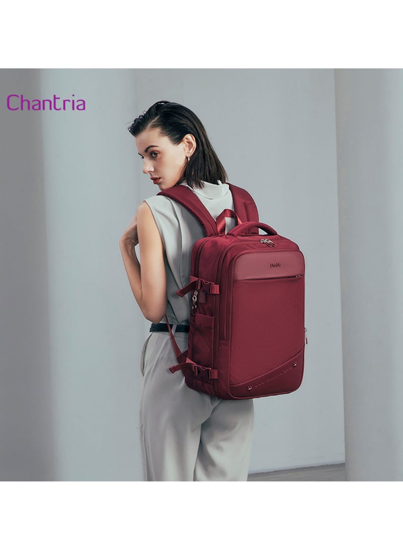 شانتريا حقيبة ظهر لاب توب نسائية خفيفة الوزن مقاومة للماء متعددة الوظائف مضادة للسرقة بفتحة  درجة ومنفذ  مدمج، لون عنابي - Image 4