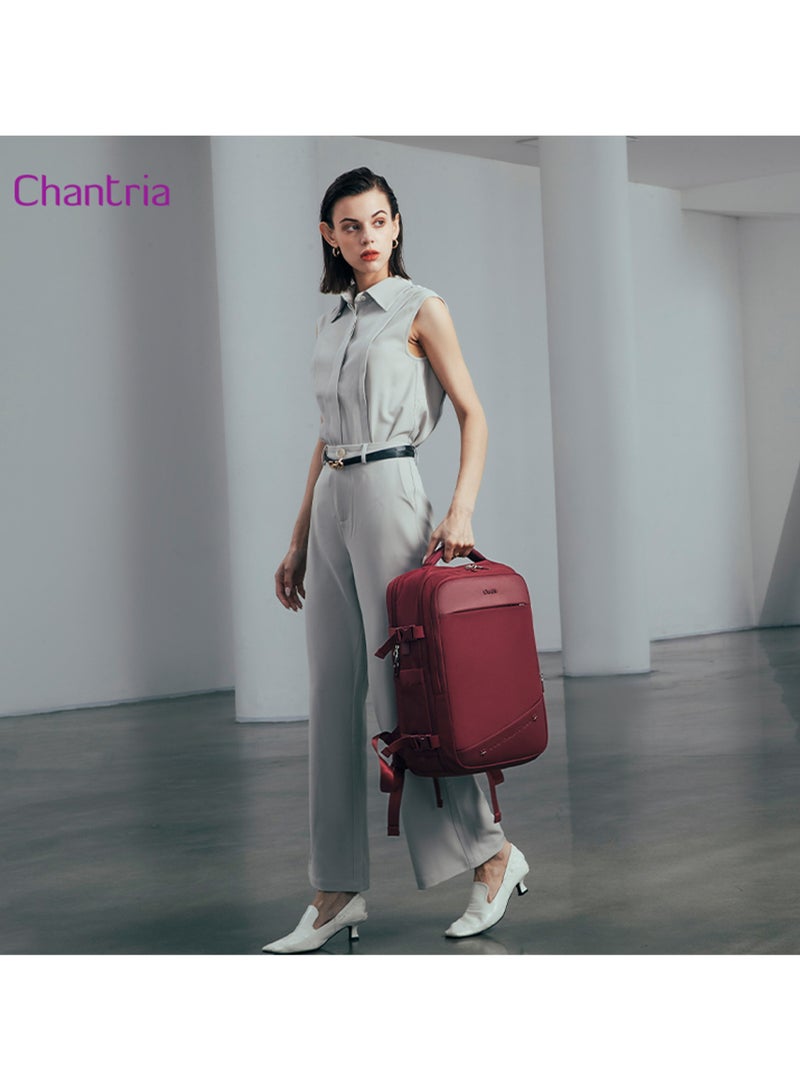 شانتريا حقيبة ظهر لاب توب نسائية خفيفة الوزن مقاومة للماء متعددة الوظائف مضادة للسرقة بفتحة  درجة ومنفذ  مدمج، لون عنابي - Image 5