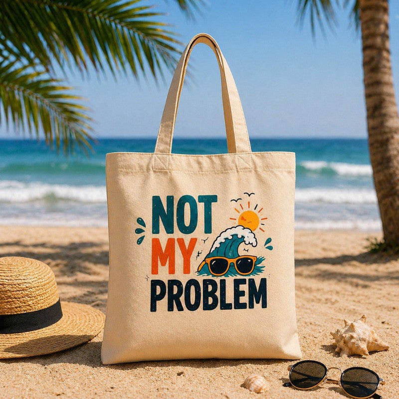 شنطة توت باج قماش للنساء، طبعة مرحة "Not My Problem"، شنطة كتف وتسوق صديقة للبيئة وقابلة لإعادة الاستخدام للبحر والتسوق والاستخدام اليومي، مقاس كبير 30x40 سم - Image 2