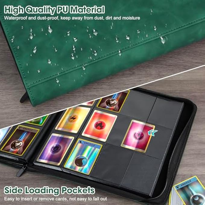 Old Canal TRADING CARD ALBUM, CARD SCRAPBOOK WITH 12 COMPARTMENTS FOR UP TO 720 CARDS, PORTABLE ZIP BINDER, CARD BINDER FOR MTG, TCG, BASEBALL CARDS, FOOTBALL CARDS (DARK GREEN) - Image 5