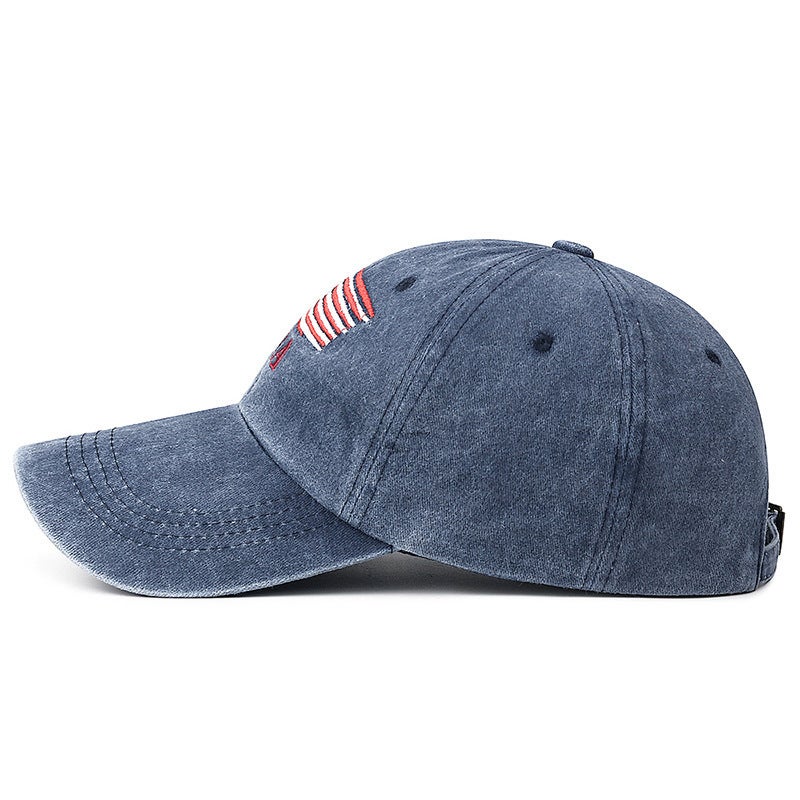 Washed Baseball Cap with USA Flag Embroidery, Adjustable Outdoor Sun Hat - Image 3