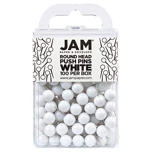 JAM PAPER Colorful Push Pins  Round Head Map Thumb Tacks  White Pushpins  100Pack