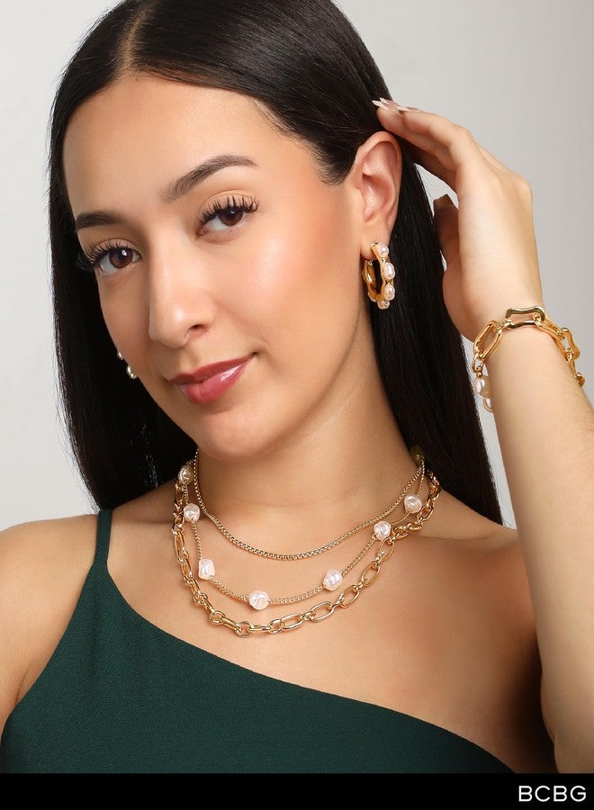 بي سي بي جي أقراط حلقية ذهبية اللون من بي سي بي جي للنساء مزينة باللؤلؤ، أقراط حلقية نسائية مزينة باللؤلؤ - Image 2