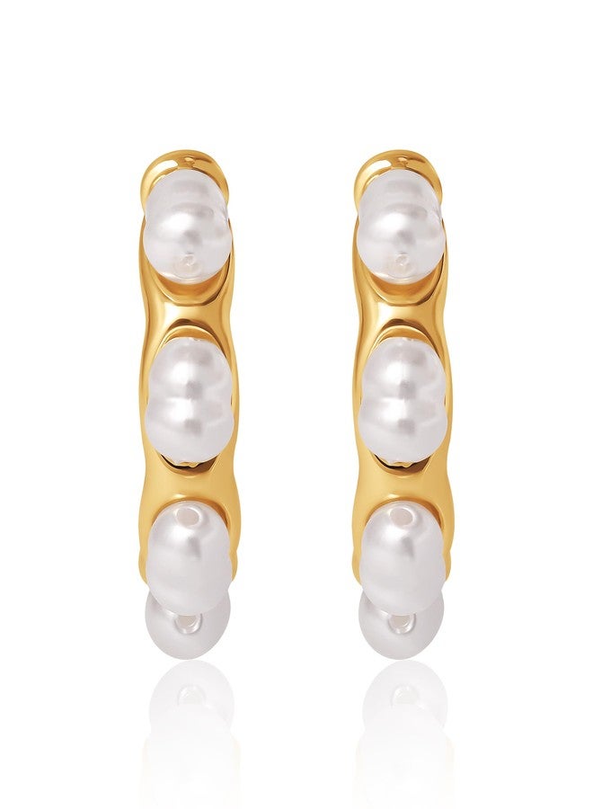 بي سي بي جي أقراط حلقية ذهبية اللون من بي سي بي جي للنساء مزينة باللؤلؤ، أقراط حلقية نسائية مزينة باللؤلؤ - Image 5