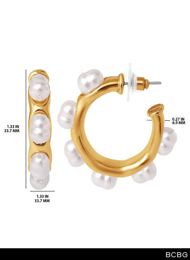 بي سي بي جي أقراط حلقية ذهبية اللون من بي سي بي جي للنساء مزينة باللؤلؤ، أقراط حلقية نسائية مزينة باللؤلؤ - Image 4