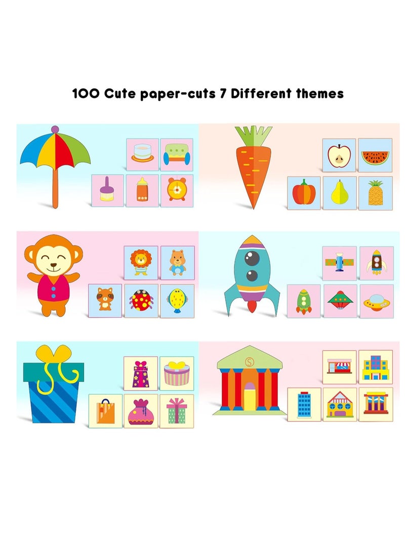 FengSVMA 2 Kids Safety Scissors with 100 Pcs Paper Cutting for Paper Craft Supplies, Kids Preschool Training Scissors, Art Craft Plastic Scissors for School Supplies and Scrapbooking Supplies - Image 2