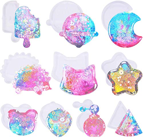 Larcenciel 15pcs Resin Casting Shaker Molds Set, 10pcs Epoxy Quicksand Silicone Molds with 5pcs PVC Sheets, Resin Shaker Mold for Pendant Jewelry Keychain Decoration Craft Making DIY - Image 3