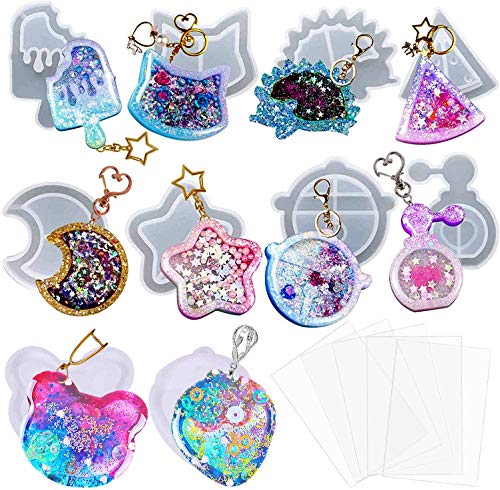 Larcenciel 15pcs Resin Casting Shaker Molds Set, 10pcs Epoxy Quicksand Silicone Molds with 5pcs PVC Sheets, Resin Shaker Mold for Pendant Jewelry Keychain Decoration Craft Making DIY - Image 1
