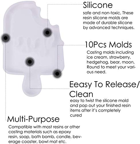 Larcenciel 15pcs Resin Casting Shaker Molds Set, 10pcs Epoxy Quicksand Silicone Molds with 5pcs PVC Sheets, Resin Shaker Mold for Pendant Jewelry Keychain Decoration Craft Making DIY - Image 5
