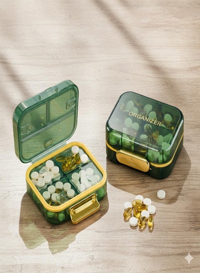 AccuPrints Sumiko Stylish Travel Pill Organizer Box - Compact 7-Compartment Medicine Case | Portable Moisture-Proof Vitamin Storage for Purse, Pocket & Travel (Green with Gold Trim) - Image 3