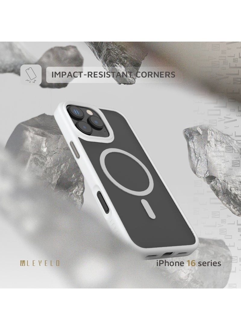 LEVELO - MagSafe Matte Solo Case for iPhone 16 Pro Max with Impact-Resistant Corners/ 3H Scratch Resistance/ Matte TPU Bumper Lightweight & Hybrid Design - White - Image 1