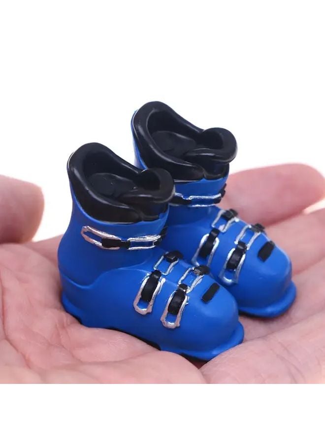 Blue Ice Skates And Ski Hat Miniature Dollhouse Winter Skiing Scene Accessories - Image 1