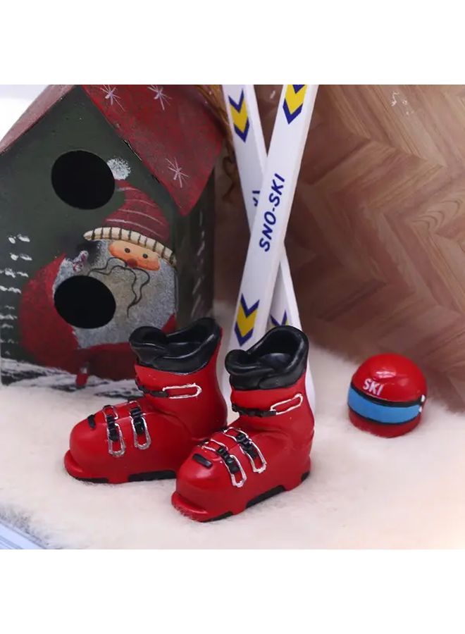 Blue Ice Skates And Ski Hat Miniature Dollhouse Winter Skiing Scene Accessories - Image 4