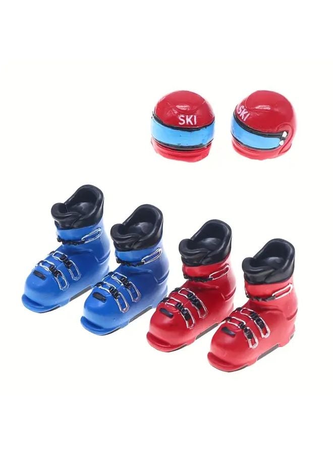 Blue Ice Skates And Ski Hat Miniature Dollhouse Winter Skiing Scene Accessories - Image 3