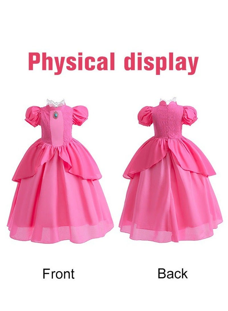 Princess Peach Dresses for Girls with Magic Wands, Necklaces, Crowns,Princess Peach Costume Kids Costumes Dress Up with Accessories Special Occasion Dresses Pink  - Image 2