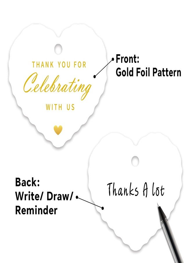 TQQBUU 50pcs Gold Foil Thank You Tags with String, Pre-Punched Hole Gift Tags with String - Perfect for Weddings, Baby Showers, Parties, Celebrations - Thank You for Celebrating with US (2.36"*2.16") - Image 3