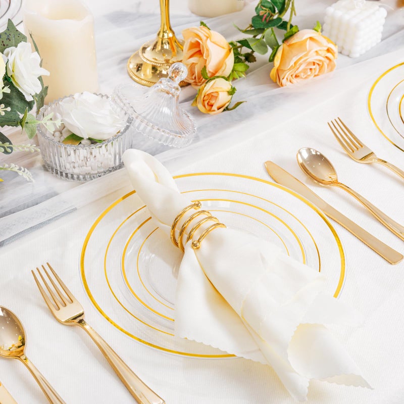 I00000 102 Pcs Clear Gold Plastic Plates - Disposable Party Plates  Gold Plates Disposable Include 51 Dinner Plates and 51 Dessert Plates  Plastic Plates for Party  Holiday  Wedding & Birthday - Image 1