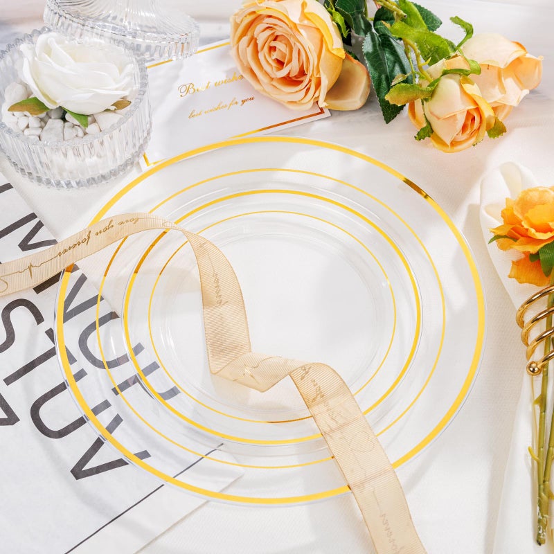 I00000 102 Pcs Clear Gold Plastic Plates - Disposable Party Plates  Gold Plates Disposable Include 51 Dinner Plates and 51 Dessert Plates  Plastic Plates for Party  Holiday  Wedding & Birthday - Image 3