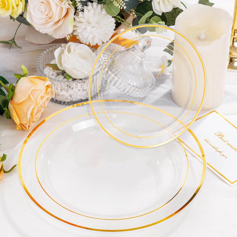I00000 102 Pcs Clear Gold Plastic Plates - Disposable Party Plates  Gold Plates Disposable Include 51 Dinner Plates and 51 Dessert Plates  Plastic Plates for Party  Holiday  Wedding & Birthday - Image 2