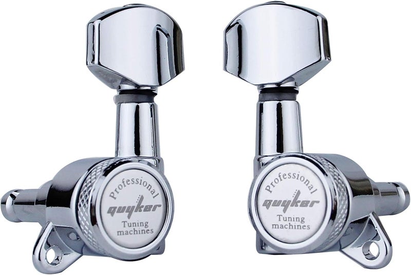 guyker Guitar Locking Tuners (3L + 3R Handed) - 1:18 Lock String Tuning Key Pegs Machine Head with Hexagonal Handle Replacement for ST TL SG LP Style Electric, Folk or Acoustic Guitars - Chrome - Image 3