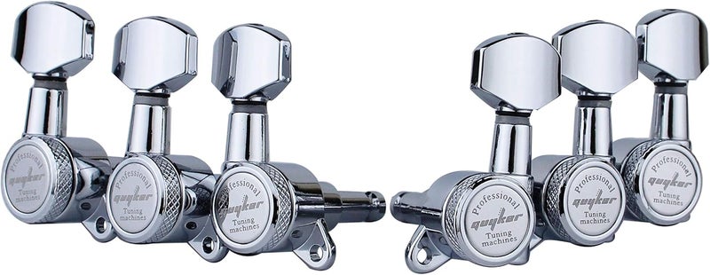guyker Guitar Locking Tuners (3L + 3R Handed) - 1:18 Lock String Tuning Key Pegs Machine Head with Hexagonal Handle Replacement for ST TL SG LP Style Electric, Folk or Acoustic Guitars - Chrome - Image 2