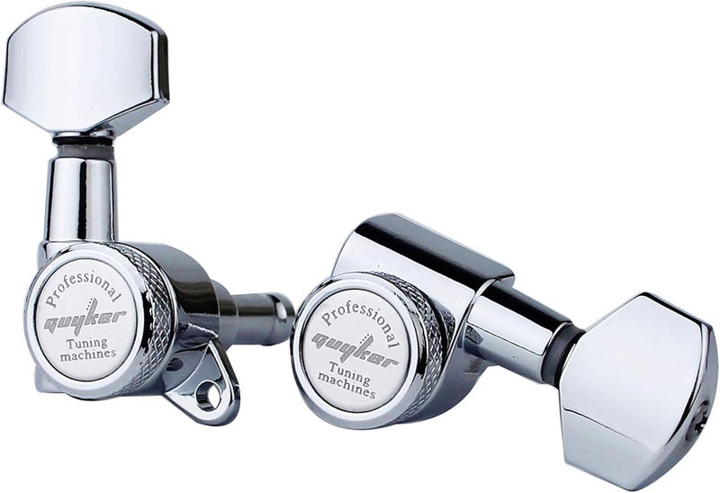 guyker Guitar Locking Tuners (3L + 3R Handed) - 1:18 Lock String Tuning Key Pegs Machine Head with Hexagonal Handle Replacement for ST TL SG LP Style Electric, Folk or Acoustic Guitars - Chrome - Image 4