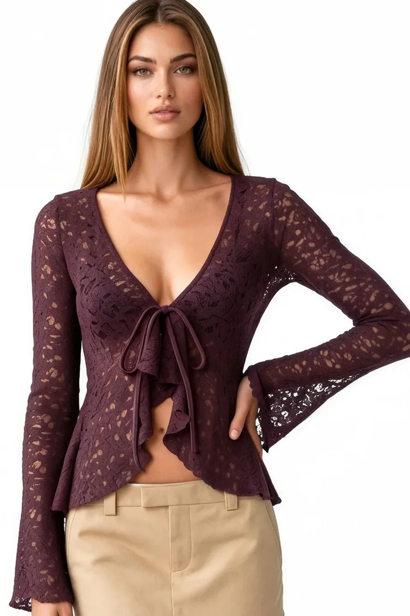 Busem Burgundy Red BUSEM Polyamide Elastane Blouse for Women | Best Price UAE