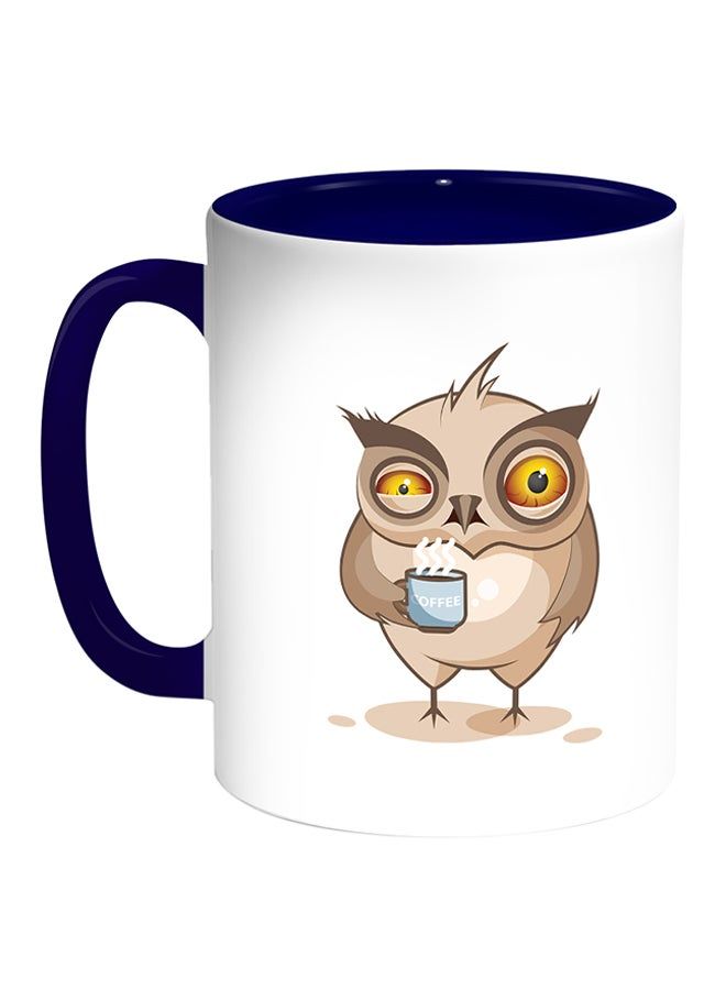 RKN Owl Printed Coffee Mug White Blue 11 ounce - Image 1