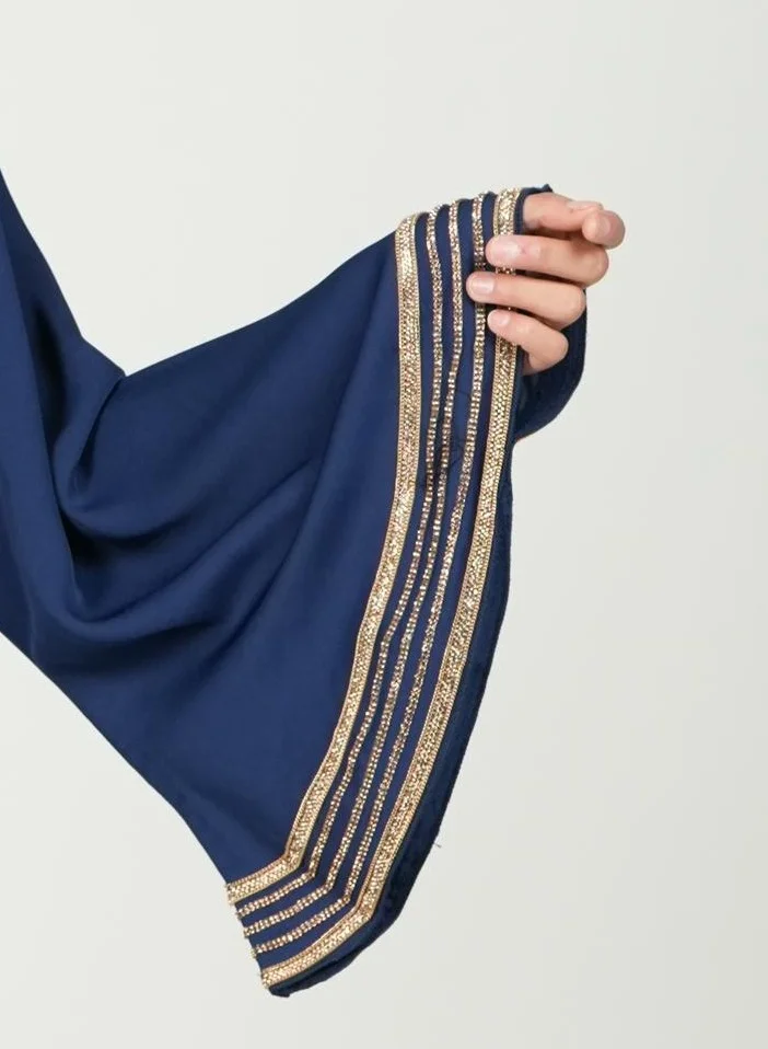 Al Bent Al Sharqieh navy blue women cloche abaya with belt and hijab for Women | Best Price UAE