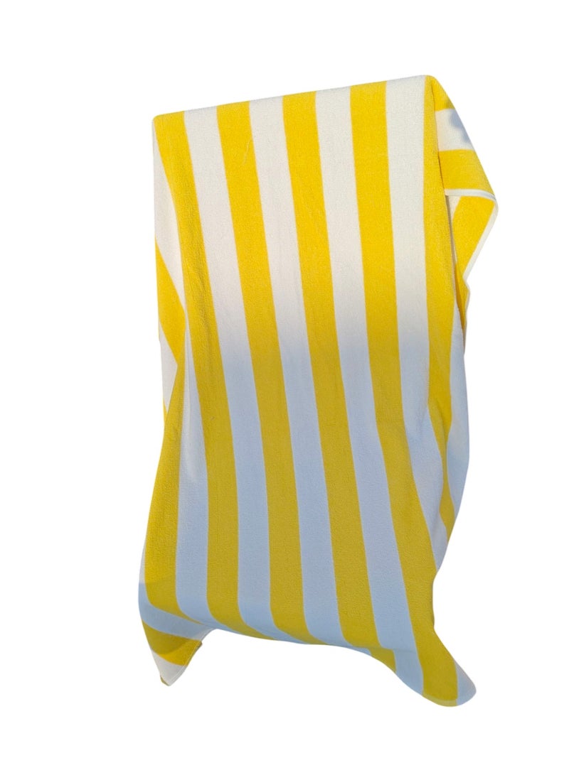 Premium Cotton-Rich Terry Beach Towels Hotel Pool/Swimming/Beach Towel Extra Large Size Bath Towel - Pack of 1 - 36 x 72 inches - Yellow & White Stripes