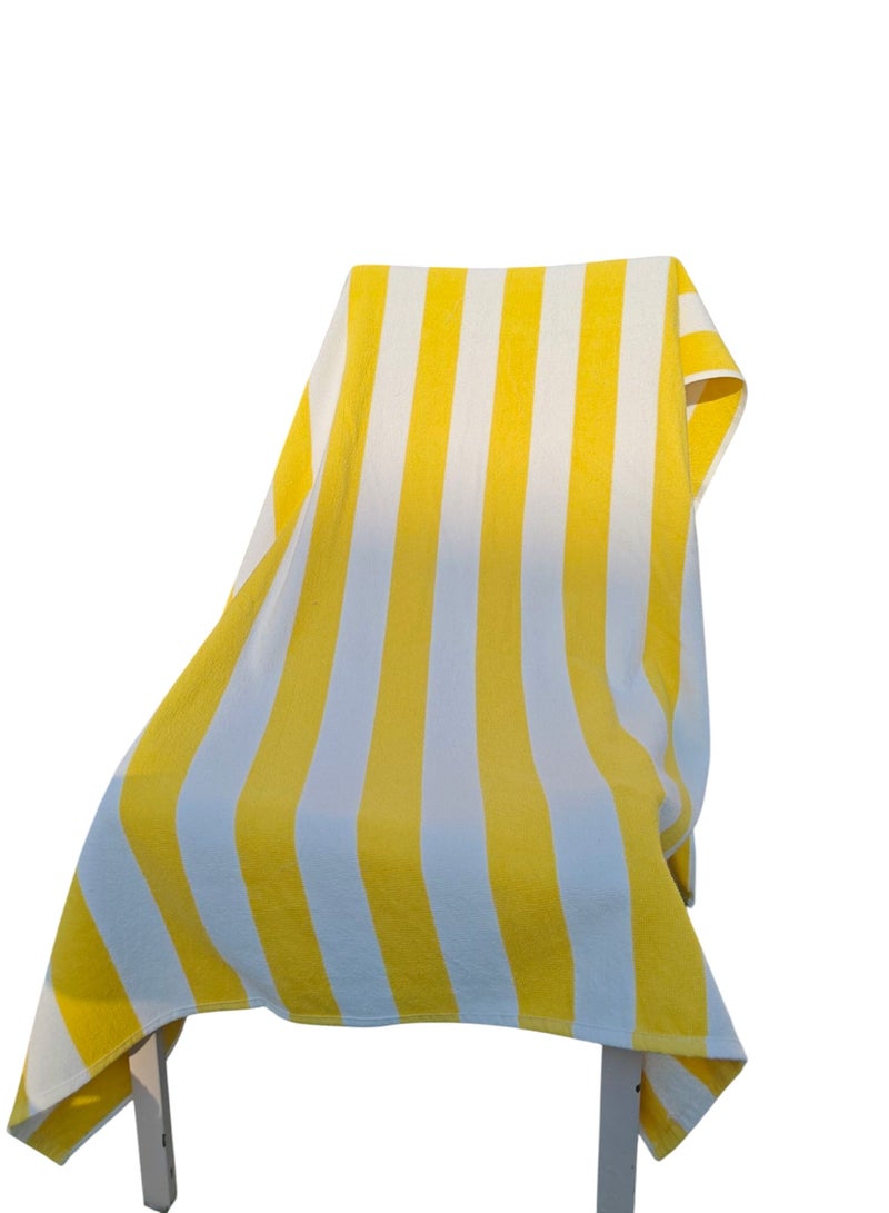 Premium Cotton-Rich Terry Beach Towels Hotel Pool/Swimming/Beach Towel Extra Large Size Bath Towel - Pack of 1 - 36 x 72 inches - Yellow & White Stripes